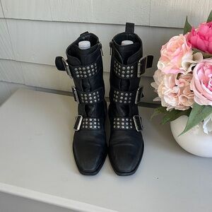 John Fluevog Black Studded Combat Boots